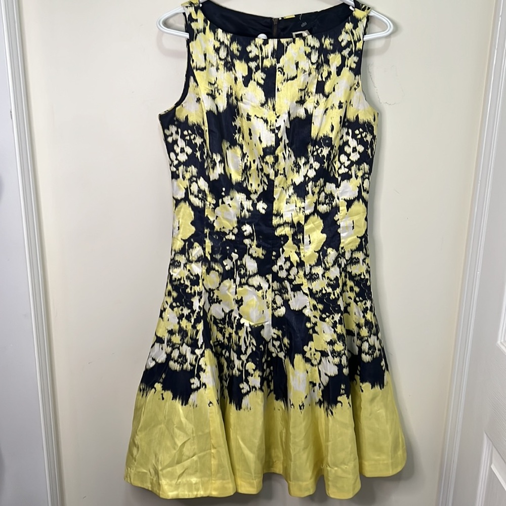 Julian Taylor Chic Fit Flare Navy Lime Yellow Dress Size 6 - Picture 5 of 13
